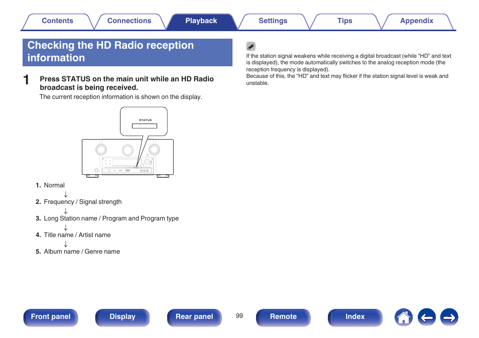 Checking the hd radio reception information | Marantz AV7702 Owner Manual User Manual | Page 99 / 343