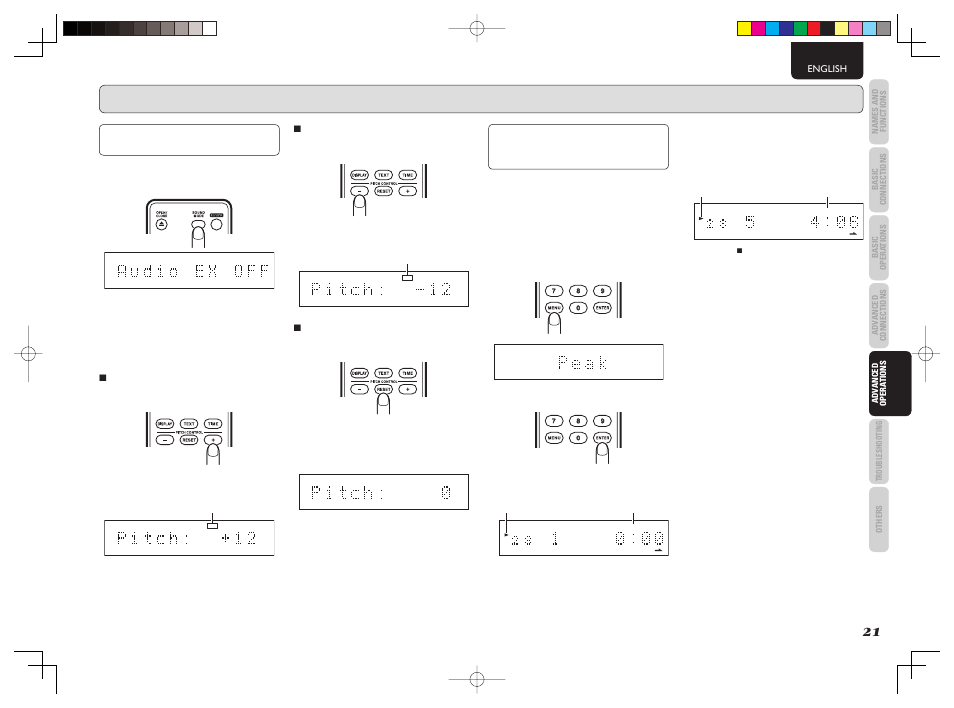 Peak search (searching for the loudest passage), 7 increasing the play speed, 7 reducing the play speed | 7 returning play to the normal speed | Marantz CD5003 User Manual | Page 24 / 38