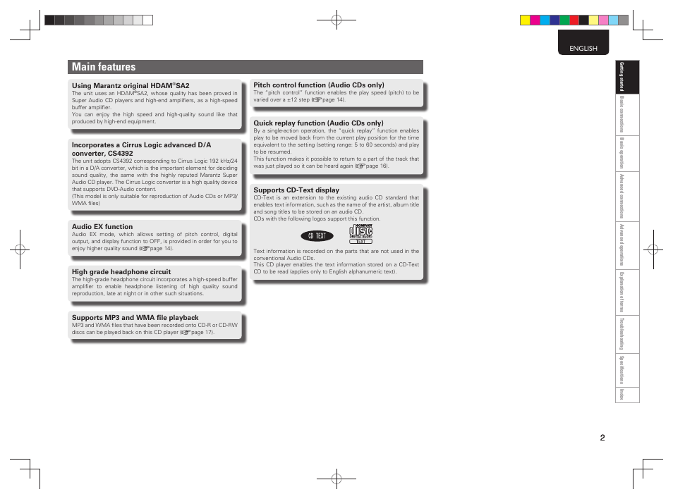 Main features | Marantz CD5004 User Manual | Page 5 / 29