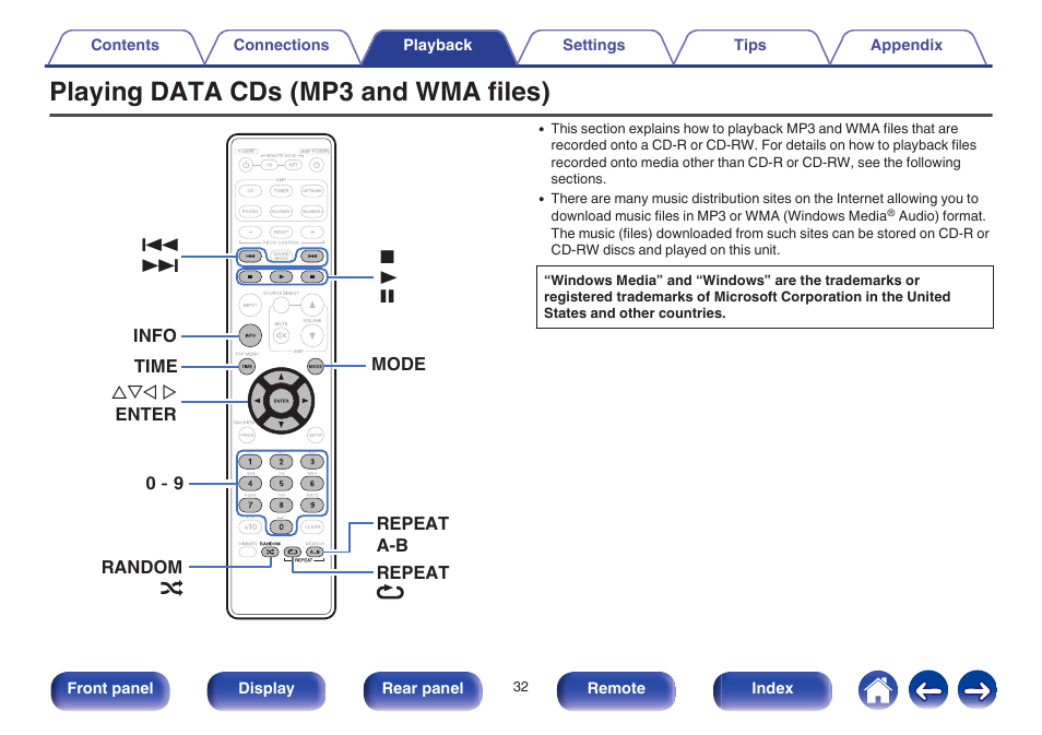 Playing data cds (mp3 and wma files), V p. 32) | Marantz CD5005 User Manual | Page 32 / 54