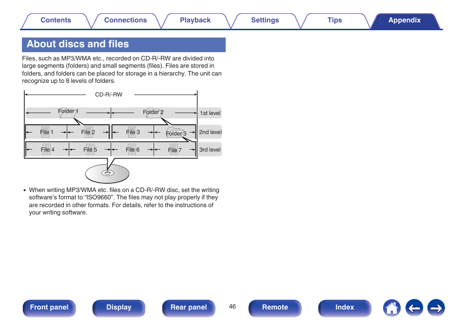 About discs and files | Marantz CD5005 User Manual | Page 46 / 54