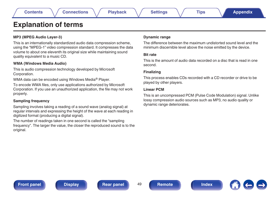 Explanation of terms | Marantz CD5005 User Manual | Page 49 / 54