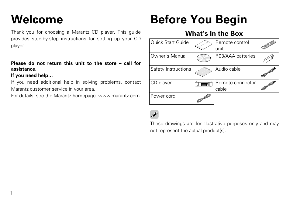 Welcome before you begin | Marantz CD5005 Quick Start User Manual | Page 2 / 8