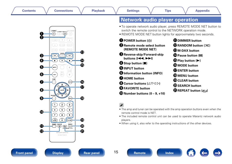 Network audio player operation | Marantz CD6005 User Manual | Page 15 / 64