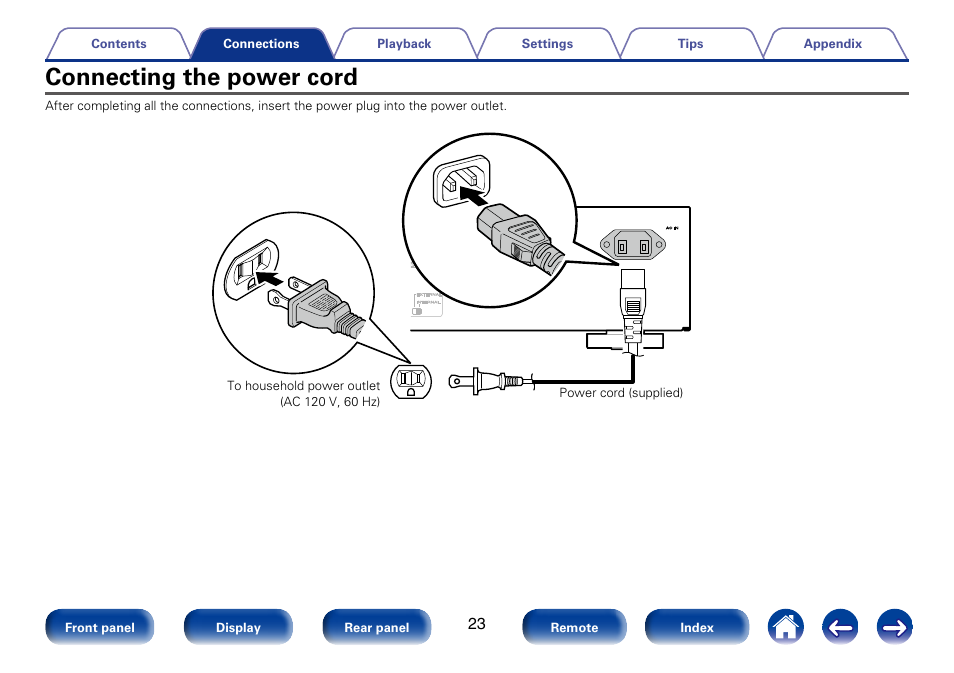 Connecting the power cord | Marantz CD6005 User Manual | Page 23 / 64