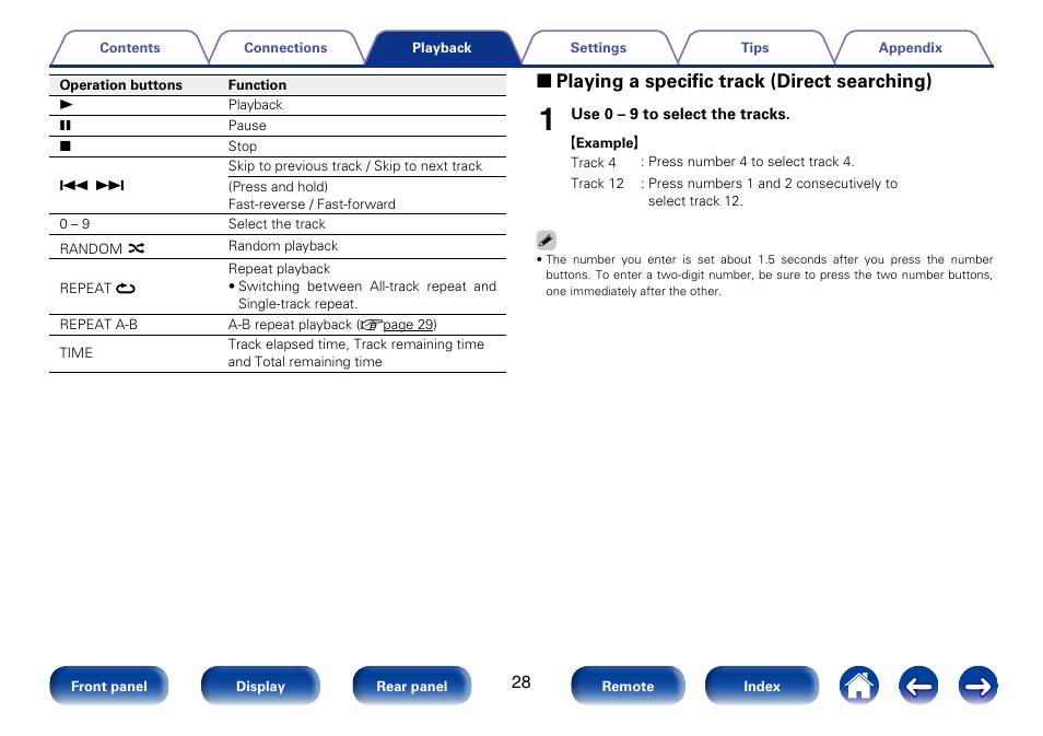 2 playing a specific track (direct searching) | Marantz CD6005 User Manual | Page 28 / 64