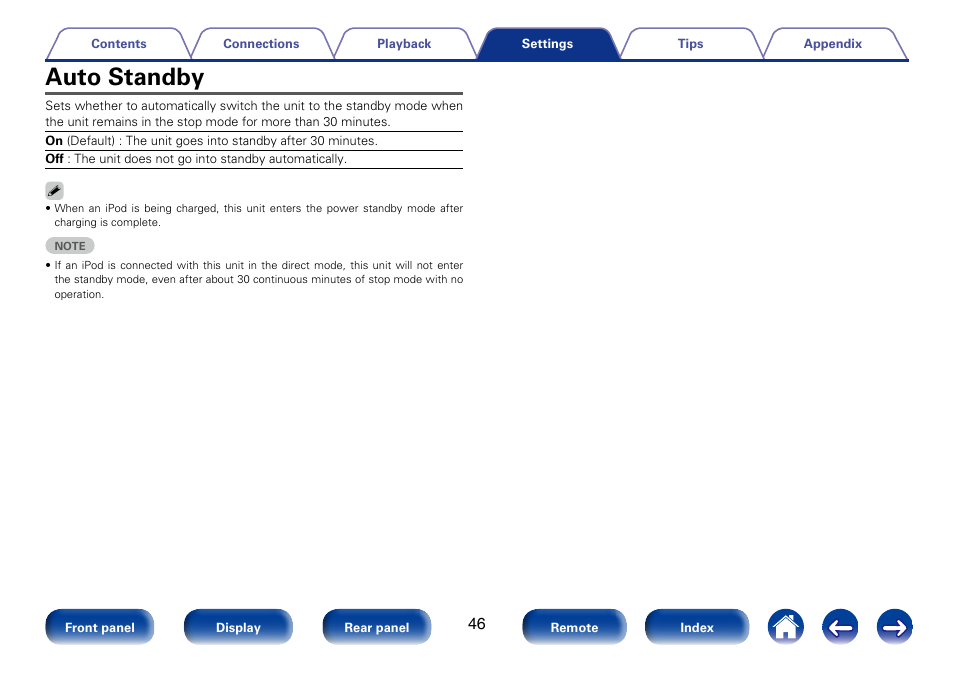 Auto standby | Marantz CD6005 User Manual | Page 46 / 64