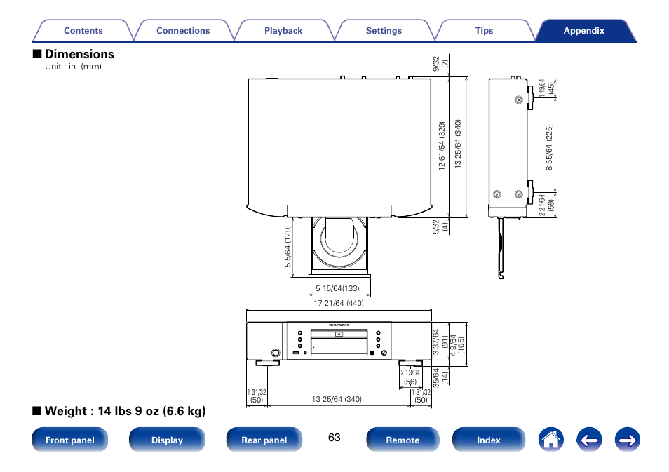 2 dimensions | Marantz CD6005 User Manual | Page 63 / 64