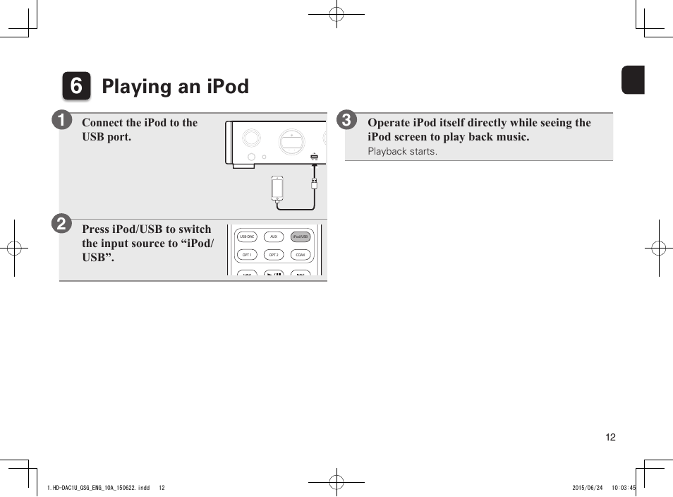 Playing an ipod | Marantz HD-DAC1 Quick Start User Manual | Page 13 / 16