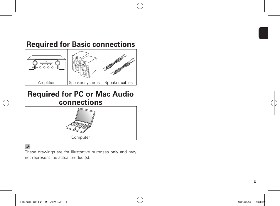 Required for basic connections, Required for pc or mac audio connections | Marantz HD-DAC1 Quick Start User Manual | Page 3 / 16