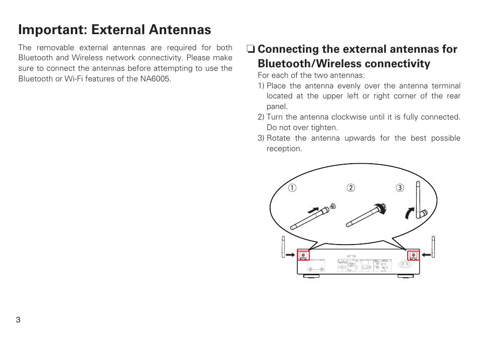 Important: external antennas | Marantz NA6005 Quick Start User Manual | Page 4 / 14