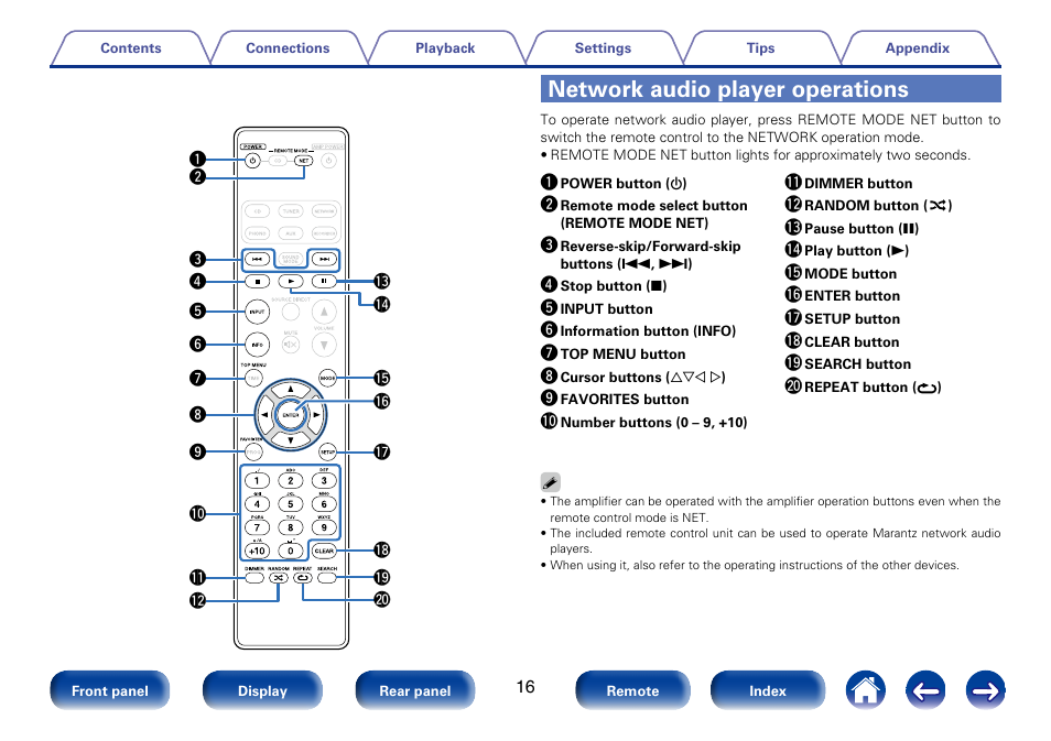 Network audio player operations | Marantz SA8005 User Manual | Page 16 / 79