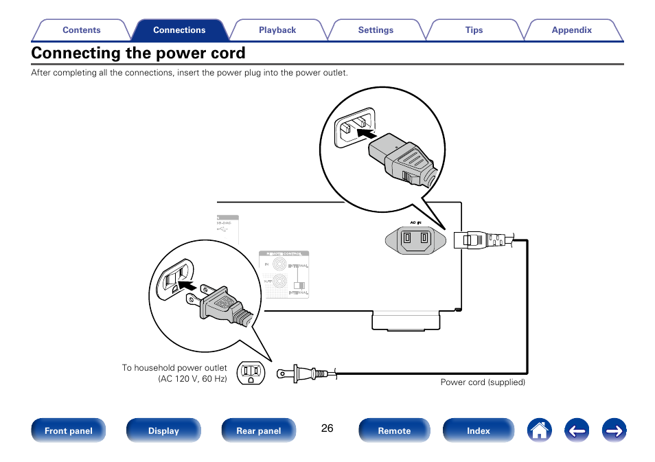 Connecting the power cord | Marantz SA8005 User Manual | Page 26 / 79