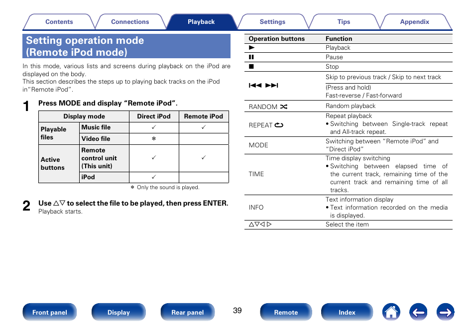 Setting operation mode (remote ipod mode), Setting operation mode | Marantz SA8005 User Manual | Page 39 / 79