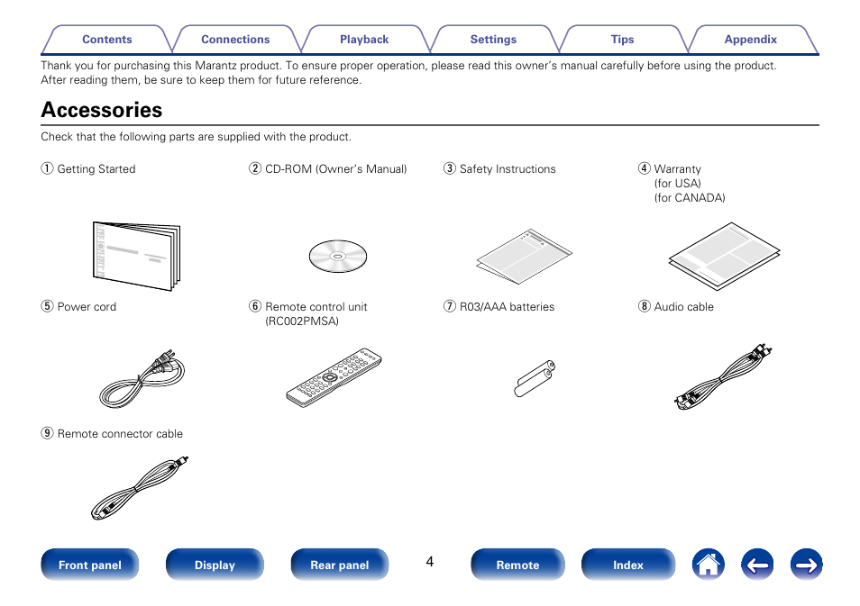 Accessories | Marantz SA8005 User Manual | Page 4 / 79