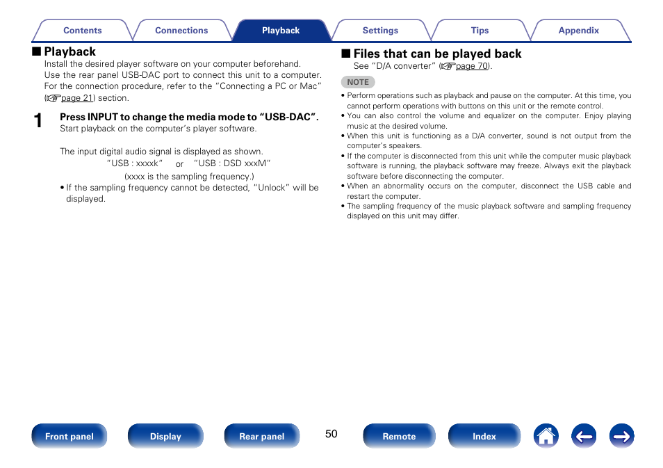 2 files that can be played back, 2 playback | Marantz SA8005 User Manual | Page 50 / 79