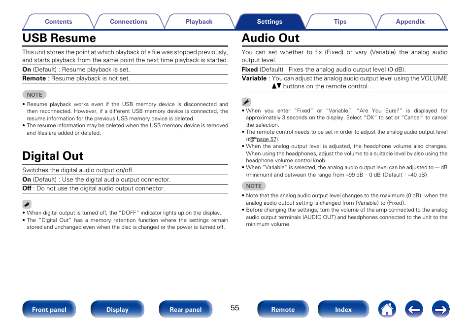 Usb resume, Digital out, Audio out | Marantz SA8005 User Manual | Page 55 / 79