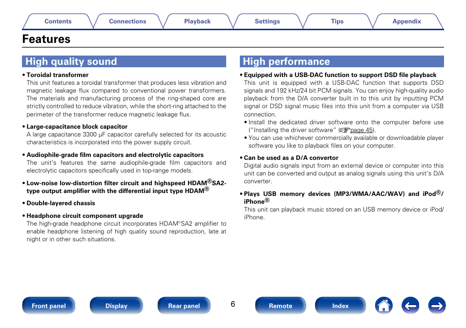 Features, High quality sound, High performance | Marantz SA8005 User Manual | Page 6 / 79