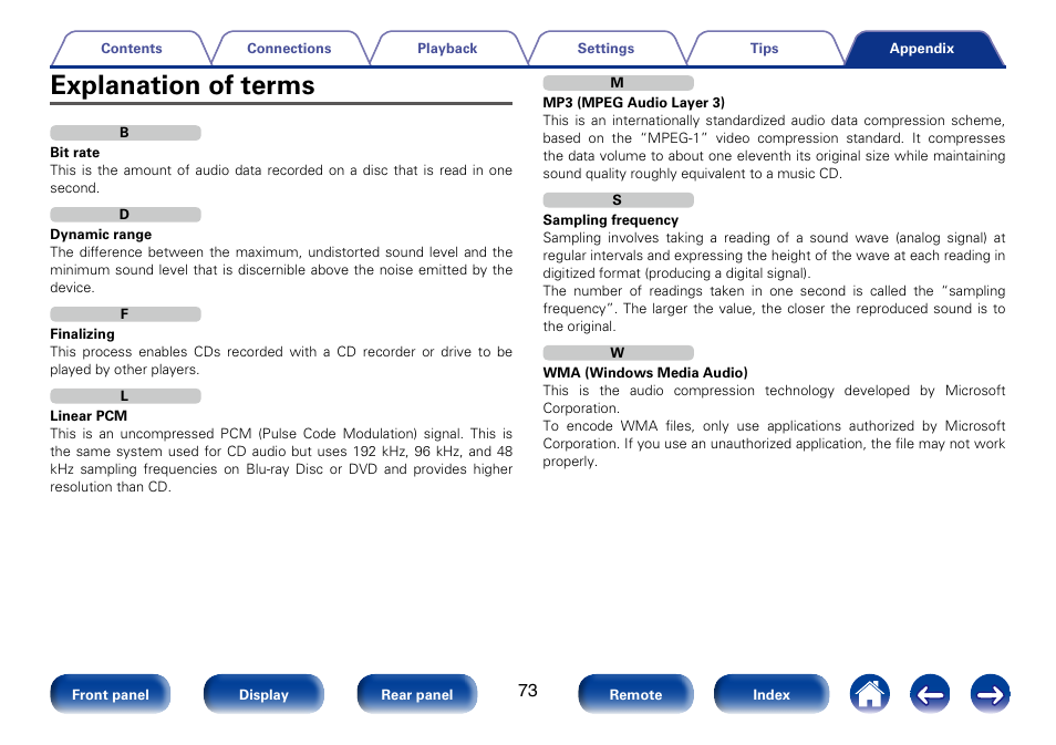 Explanation of terms | Marantz SA8005 User Manual | Page 73 / 79