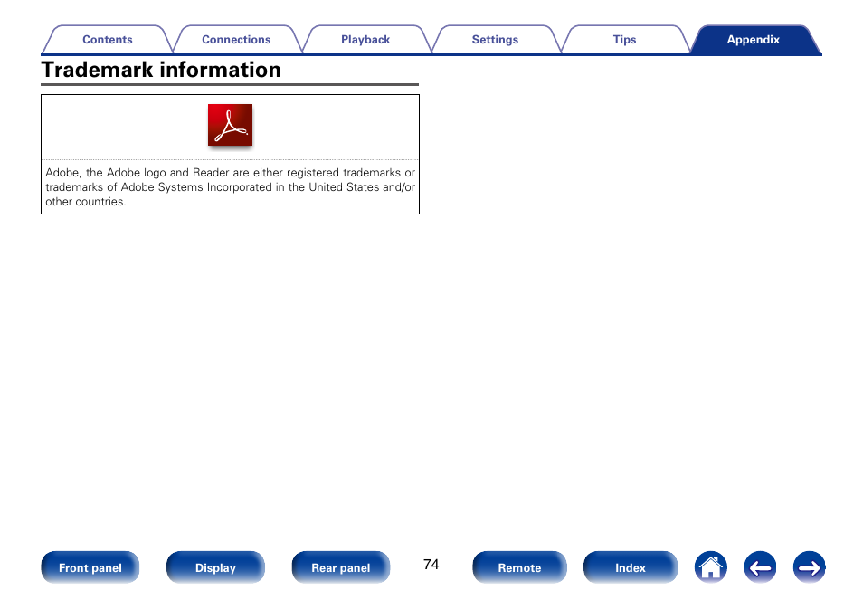 Trademark information | Marantz SA8005 User Manual | Page 74 / 79