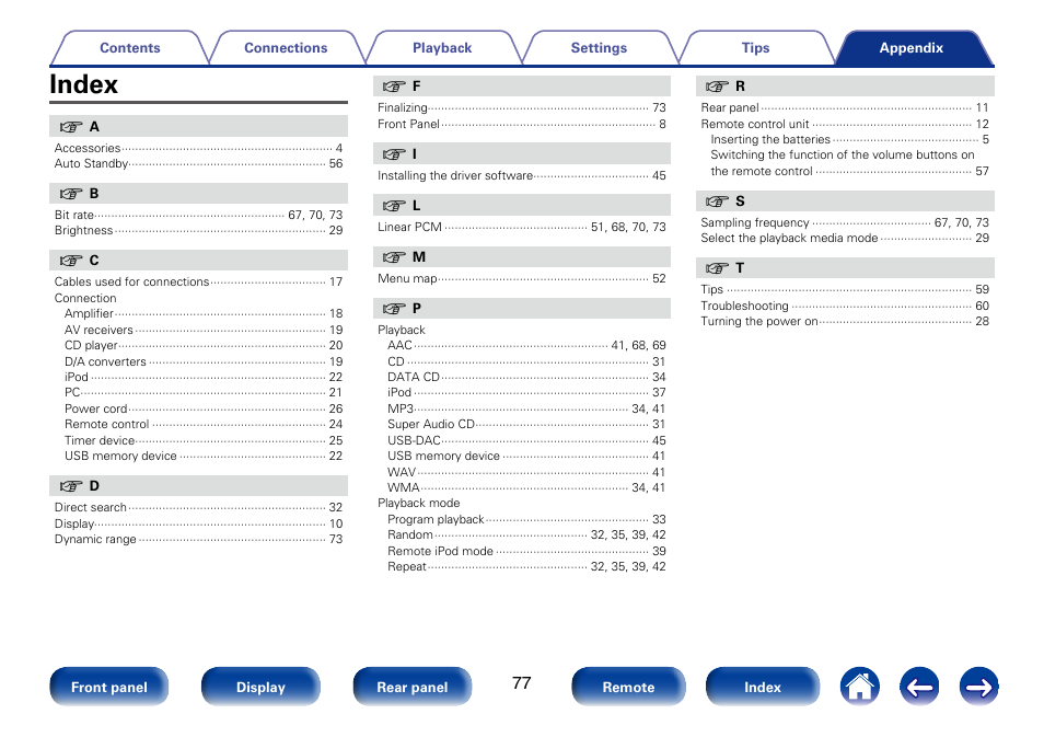Index | Marantz SA8005 User Manual | Page 77 / 79