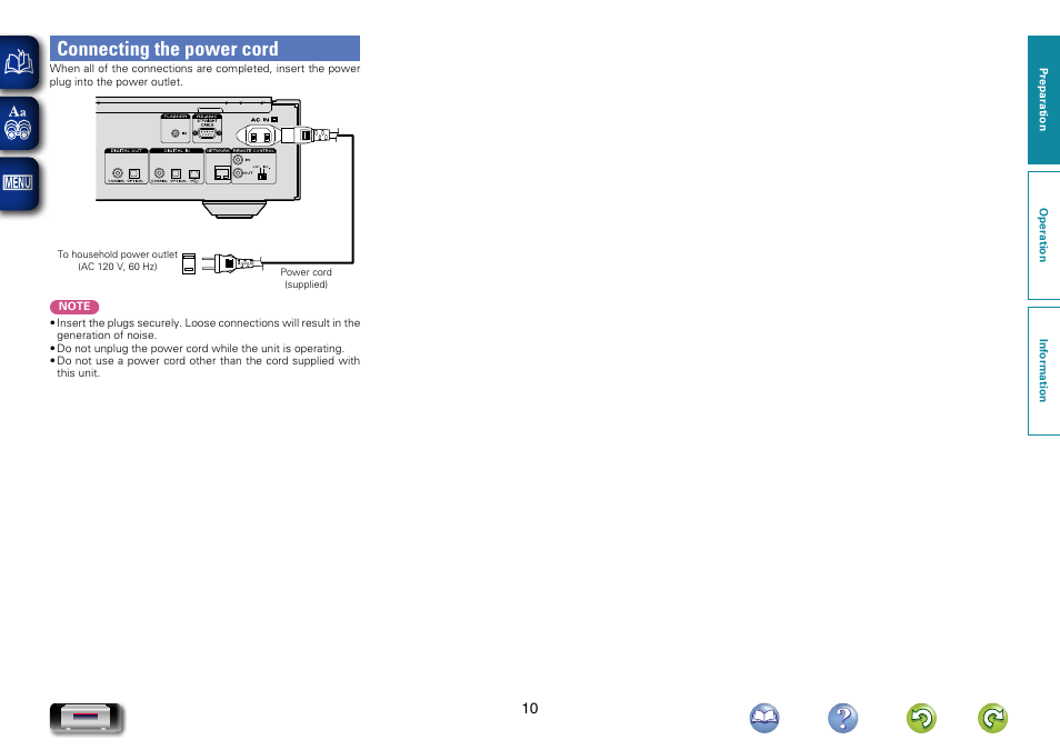 Connecting the power cord | Marantz NA-11S1 User Manual | Page 13 / 65