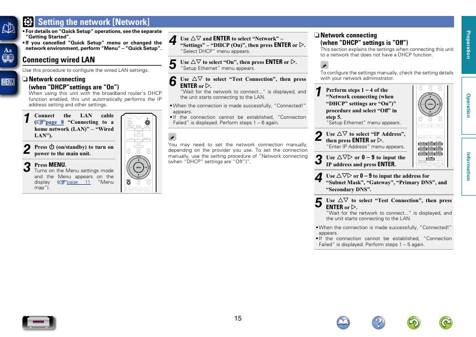 Setting the network [network, At “network connecting, When “dhcp” settings is “off”) | Network connecting, Displayed when the “dhcp” setting is “off | Marantz NA-11S1 User Manual | Page 18 / 65