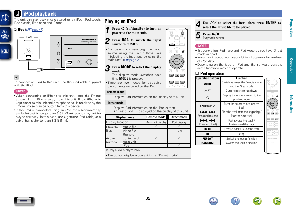 Ipod playback, Playing an ipod | Marantz NA-11S1 User Manual | Page 35 / 65