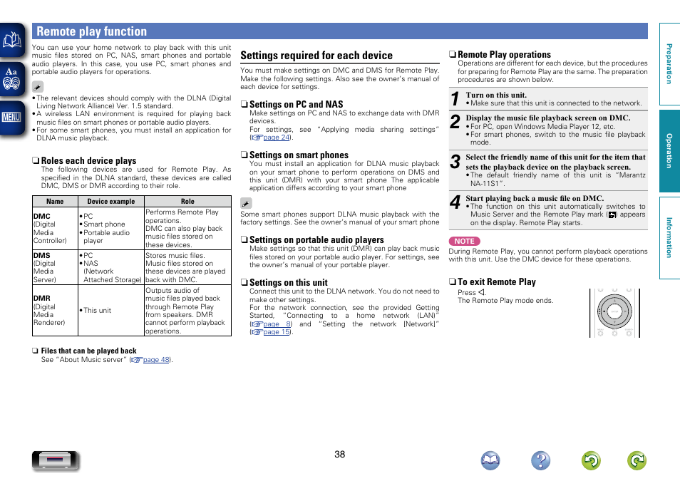 Remote play function, Settings required for each device | Marantz NA-11S1 User Manual | Page 41 / 65