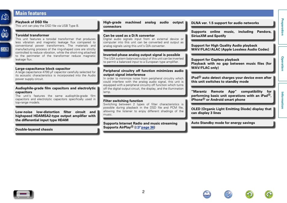 Main features | Marantz NA-11S1 User Manual | Page 5 / 65