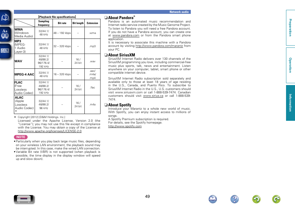 About pandora, About siriusxm, About spotify | Marantz NA-11S1 User Manual | Page 52 / 65