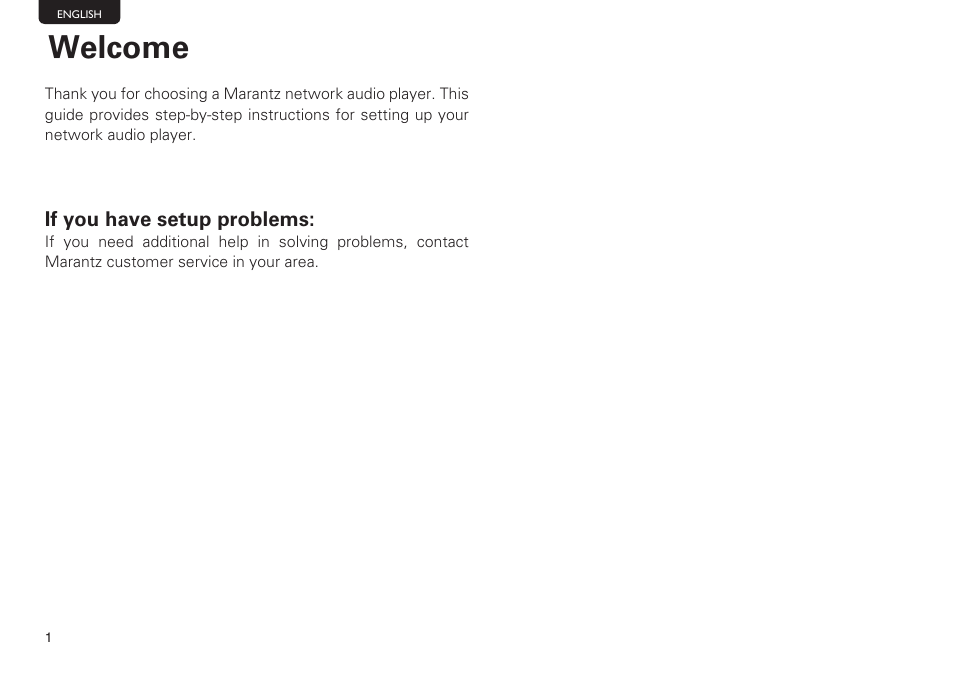 Welcome, If you have setup problems | Marantz NA-11S1 Getting Started User Manual | Page 2 / 11