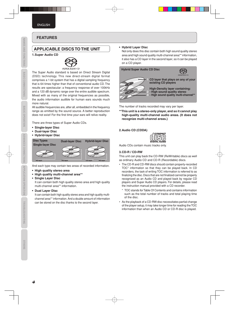 Applicable discs to the unit, Features | Marantz SA-KI PEARL User Manual | Page 10 / 35