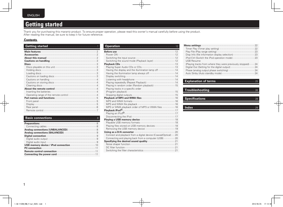 Getting started | Marantz SA11S3N User Manual | Page 8 / 38