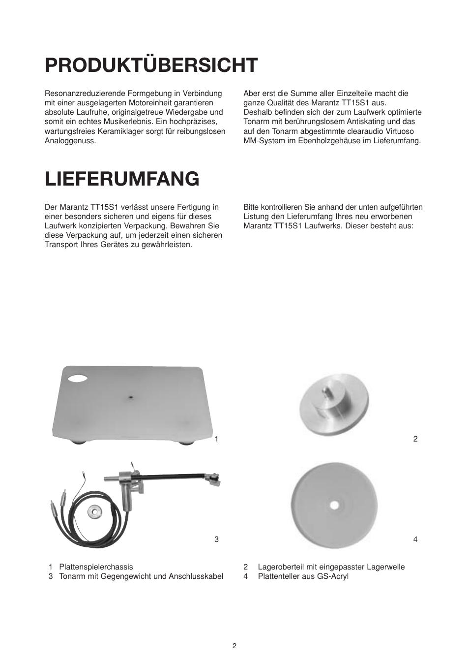 Produktübersicht, Lieferumfang | Marantz TT15S1N User Manual | Page 10 / 39