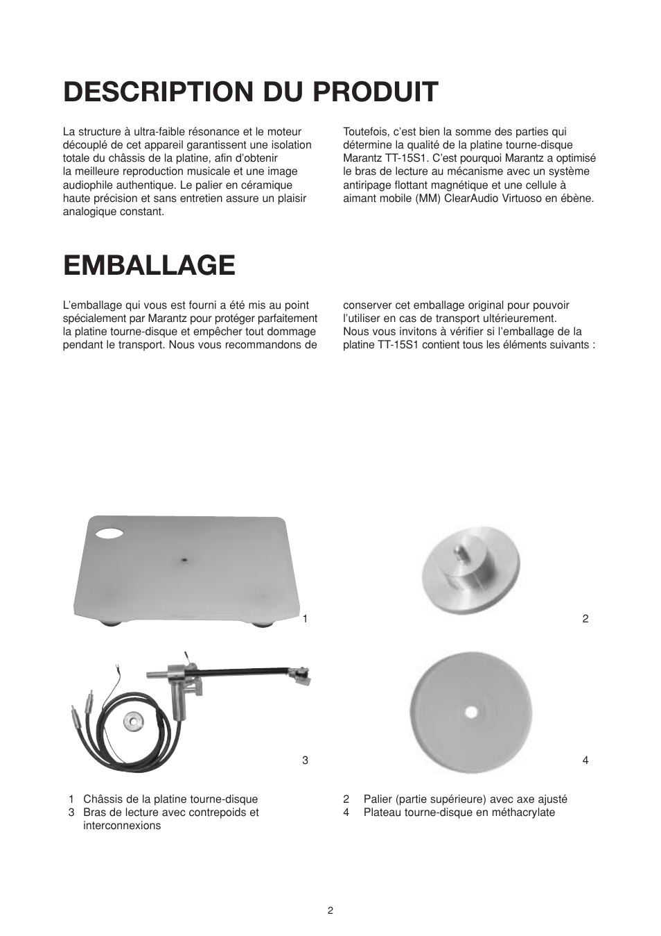 Description du produit, Emballage | Marantz TT15S1N User Manual | Page 16 / 39