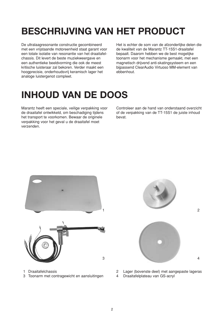 Beschrijving van het product, Inhoud van de doos | Marantz TT15S1N User Manual | Page 22 / 39