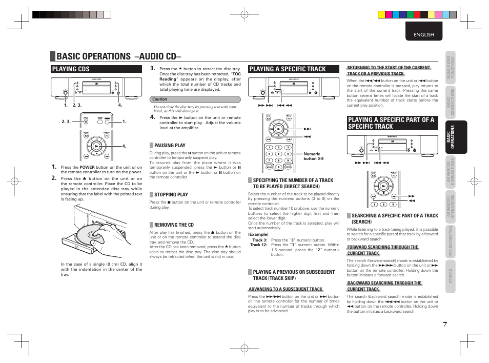 Basic operations –audio cd, Playing cds, Playing a specific track | Playing a specific part of a specific track | Marantz CD6003 User Manual | Page 13 / 33