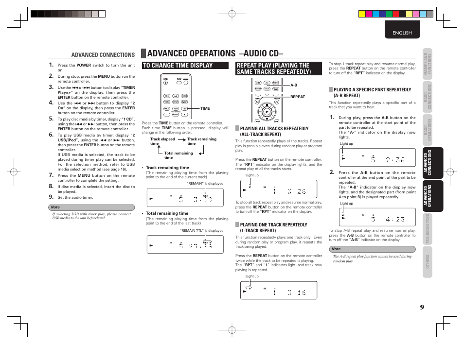 Advanced operations –audio cd, Repeat play (playing the same tracks repeatedly) | Marantz CD6003 User Manual | Page 15 / 33