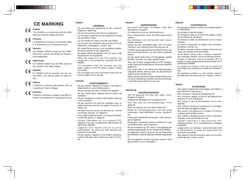 Ce marking | Marantz CD6003 User Manual | Page 3 / 33