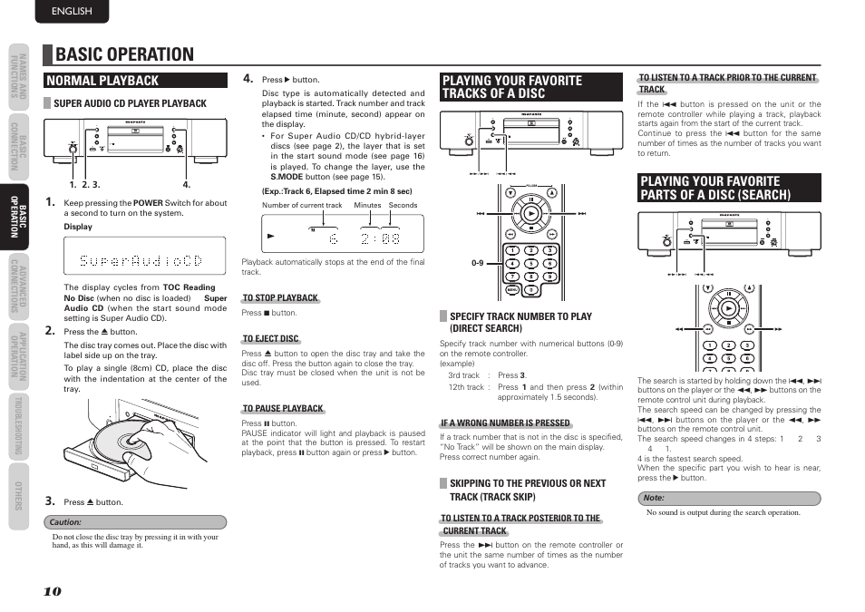 Basic operation, Normal playback, Playing your favorite tracks of a disc | Marantz SA7003 User Manual | Page 14 / 34