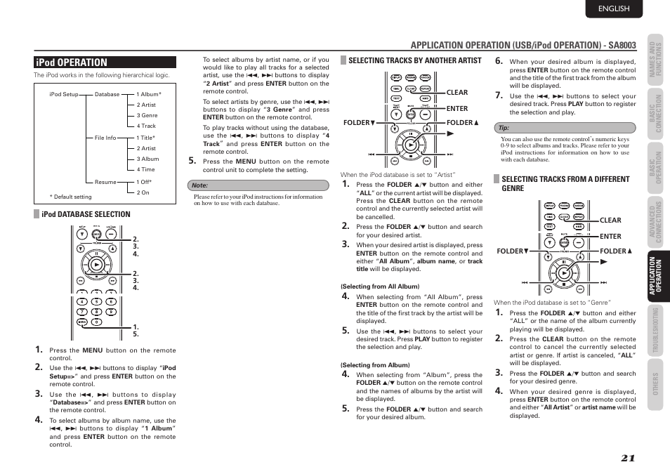 Ipod operation | Marantz SA7003 User Manual | Page 25 / 34