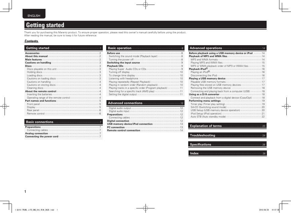 Getting started | Marantz SA-KI Pearl Lite User Manual | Page 6 / 36