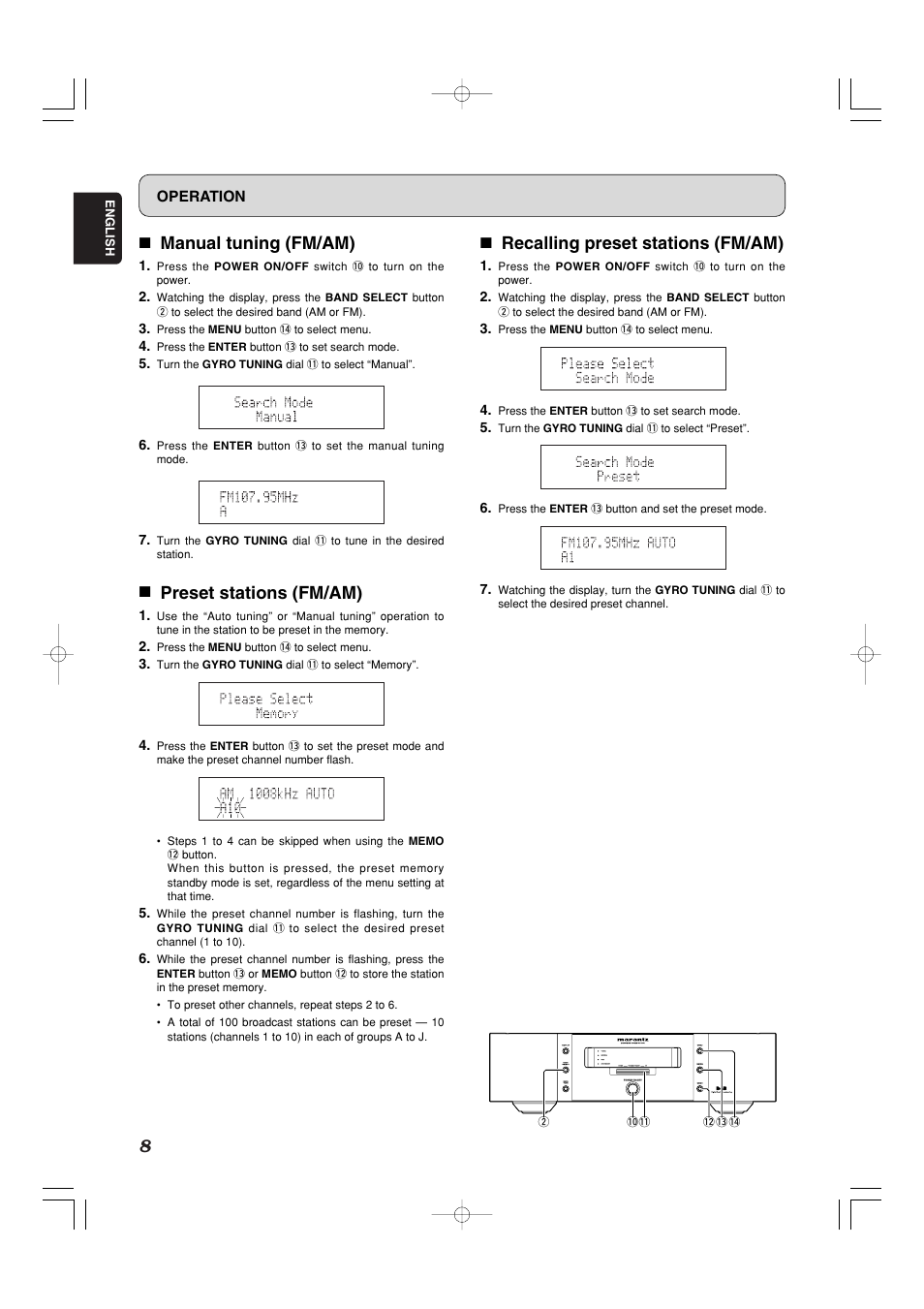 7 manual tuning (fm/am), 7 preset stations (fm/am), 7 recalling preset stations (fm/am) | Marantz ST-15S1 User Manual | Page 11 / 26