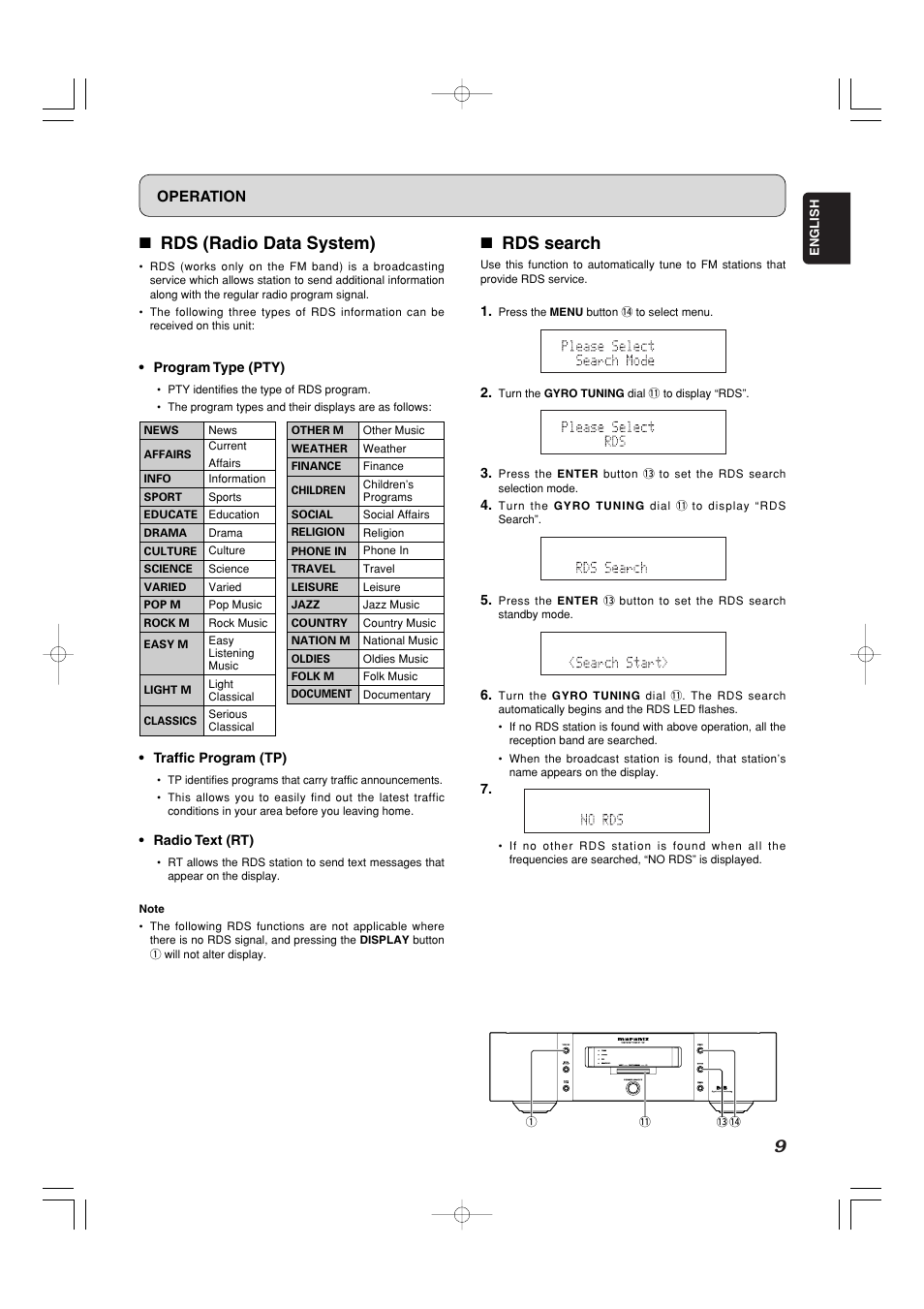 7 rds (radio data system), 7 rds search | Marantz ST-15S1 User Manual | Page 12 / 26