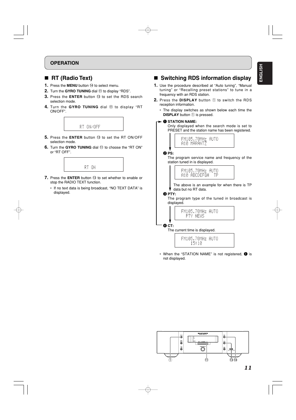 7 rt (radio text), 7 switching rds information display | Marantz ST-15S1 User Manual | Page 14 / 26