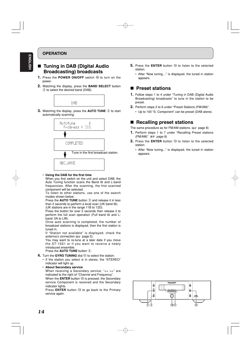 7 preset stations, 7 recalling preset stations | Marantz ST-15S1 User Manual | Page 17 / 26