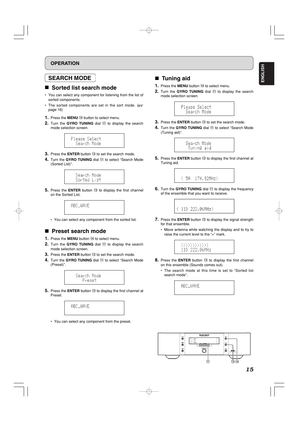 Search mode 7 sorted list search mode, 7 preset search mode, 7 tuning aid | Marantz ST-15S1 User Manual | Page 18 / 26