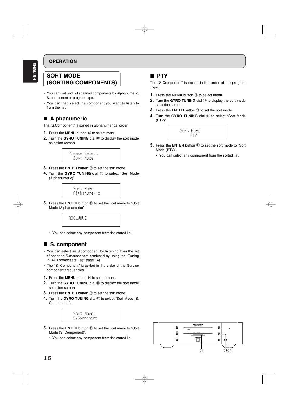 Sort mode (sorting components), 7 alphanumeric, 7 s. component | 7 pty | Marantz ST-15S1 User Manual | Page 19 / 26