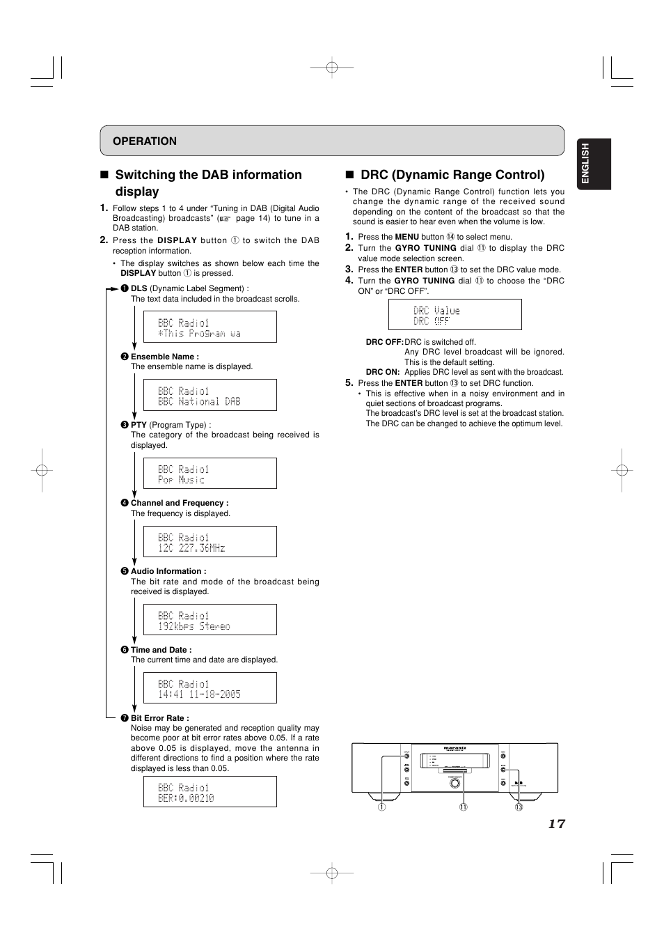 7 switching the dab information display, 7 drc (dynamic range control) | Marantz ST-15S1 User Manual | Page 20 / 26